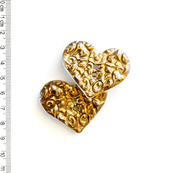  Bronze Heart Textured Statement Buttons | 2 ct by Incomparable Buttons sold by Lift Bridge Yarns