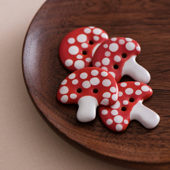  Aamanita Ceramic Mushroom Buttons by Quince & Co. sold by Lift Bridge Yarns