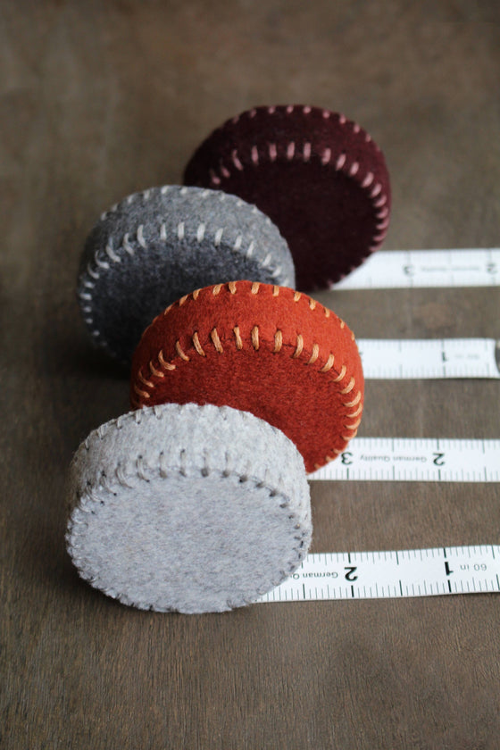 Rust Hand-Stitched Woolen Tape Measure by NNK Press sold by Lift Bridge Yarns