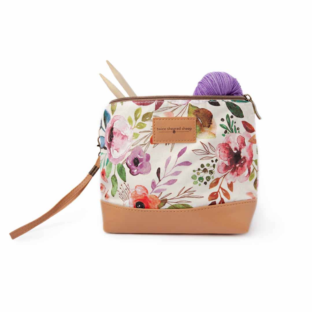 Mini Trini Bag | Small Zippered Sock Project Bag | Spring Floral | Project Bag
