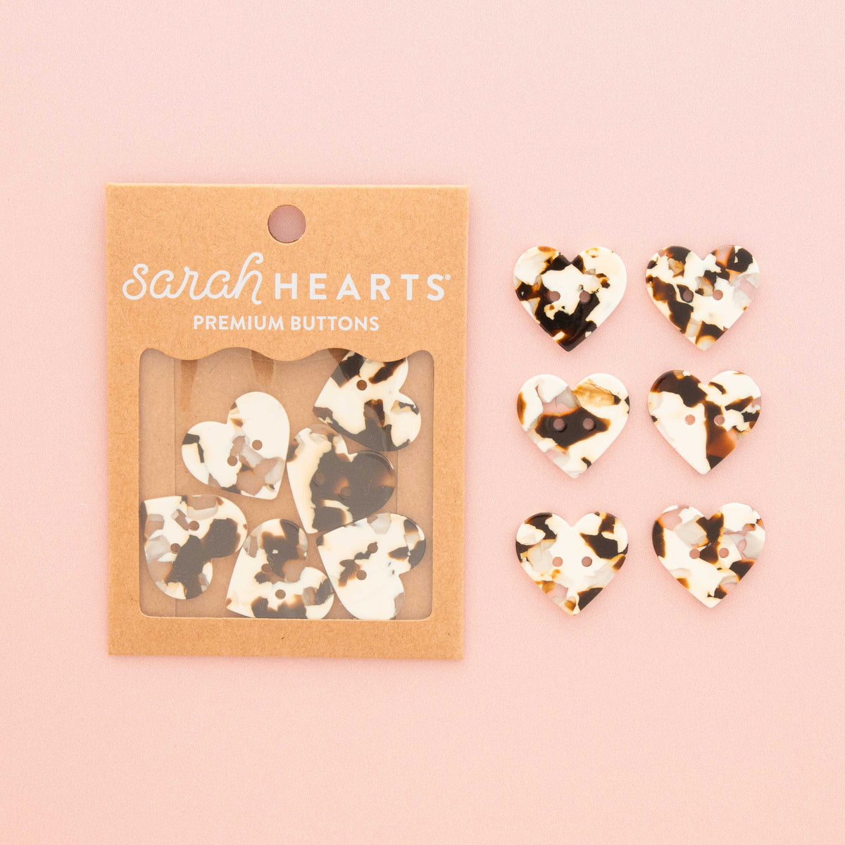 Large Black + Cream Tortoise Heart Buttons | Buttons