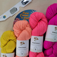  Yellow - Pink Here Comes the Sun Eclipse Shawl Kit  |  Four Color Version  |  Kelbourne Woolens Perennial by Lift Bridge Yarns sold by Lift Bridge Yarns
