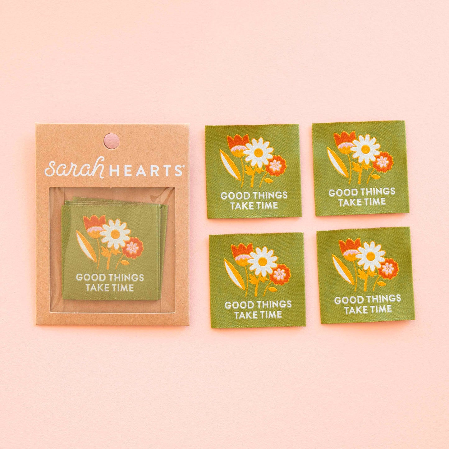 Good Things Take Time Woven Sewing and Quilting Labels | 4ct | Sew-in Labels