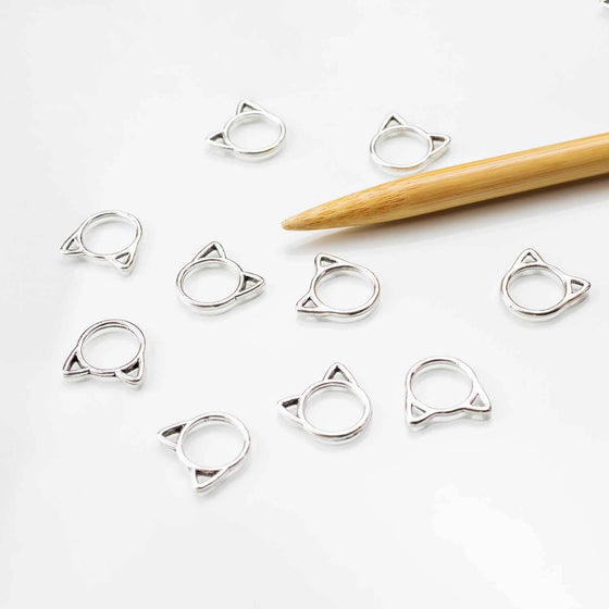  Cat Clips | Ring Stitch Markers - Silver by Twice Sheared Sheep sold by Lift Bridge Yarns