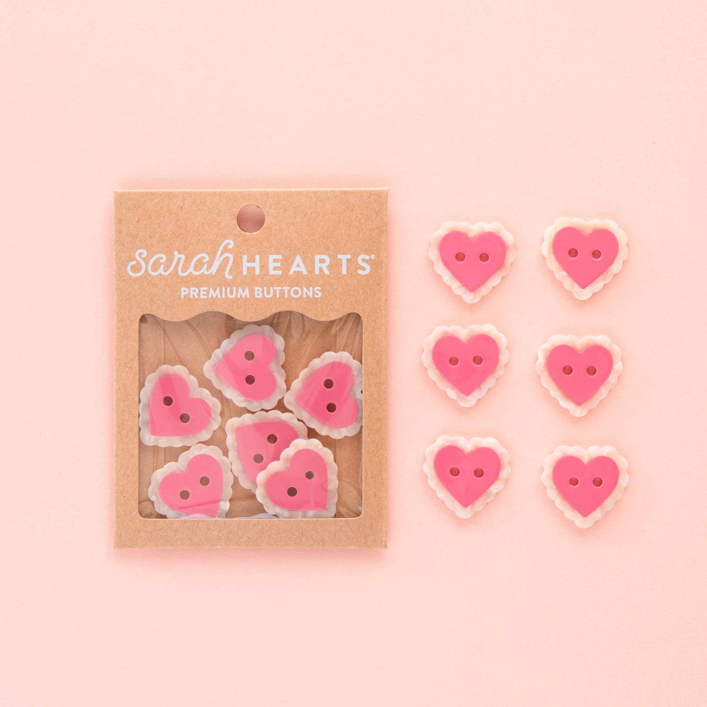 Pink Sweet Heart Buttons | 1in | 6ct | Buttons