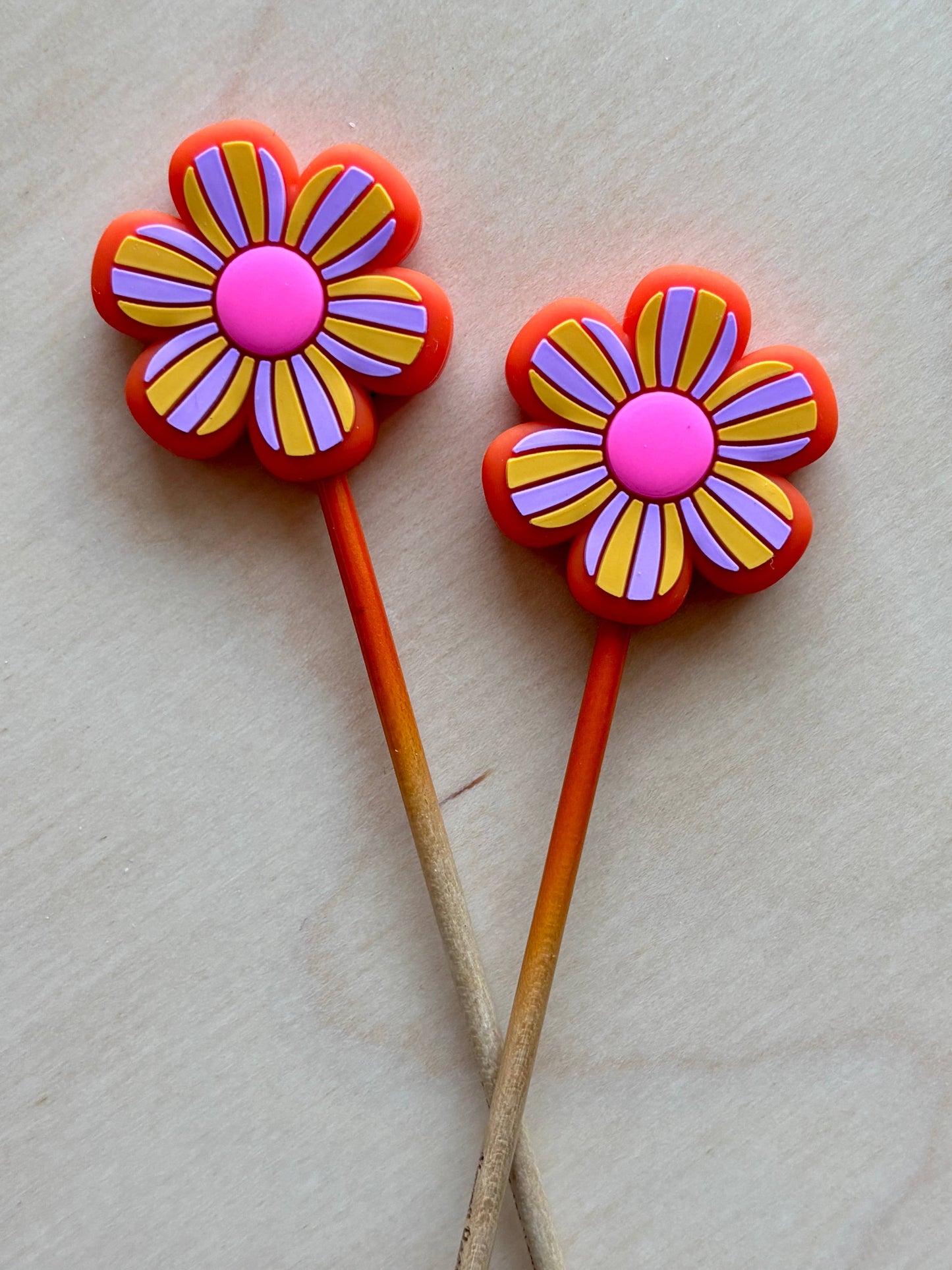 Knitting Point Protectors Retro Flower Hot Pink Orange Purple | Needle Stoppers