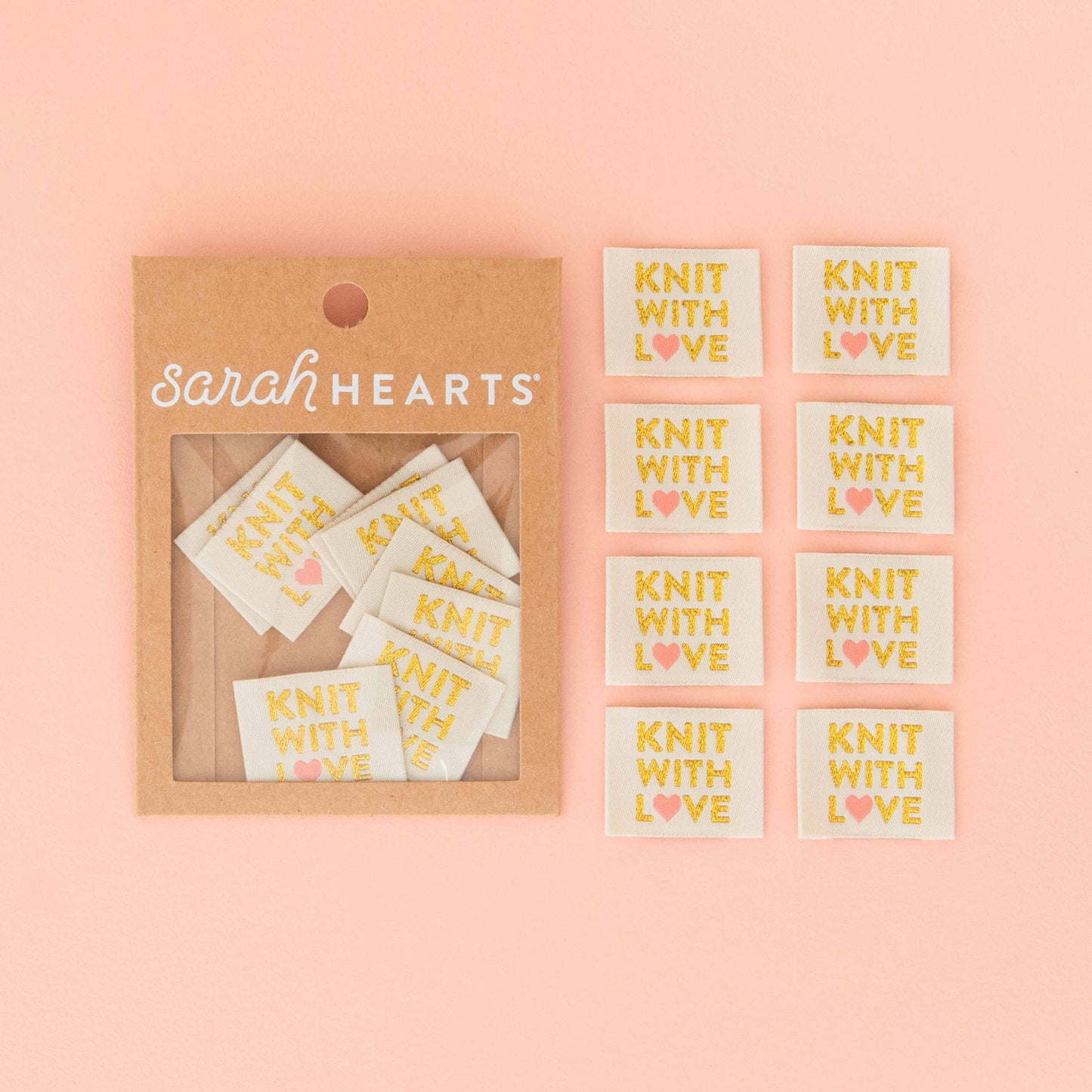 Knit with Love Woven Labels - Knitting Sewing Clothing Label | 8ct | Sew-in Labels