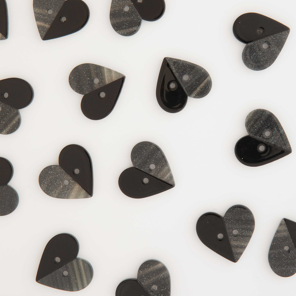 Large Two Toned Black Heart Buttons | Buttons