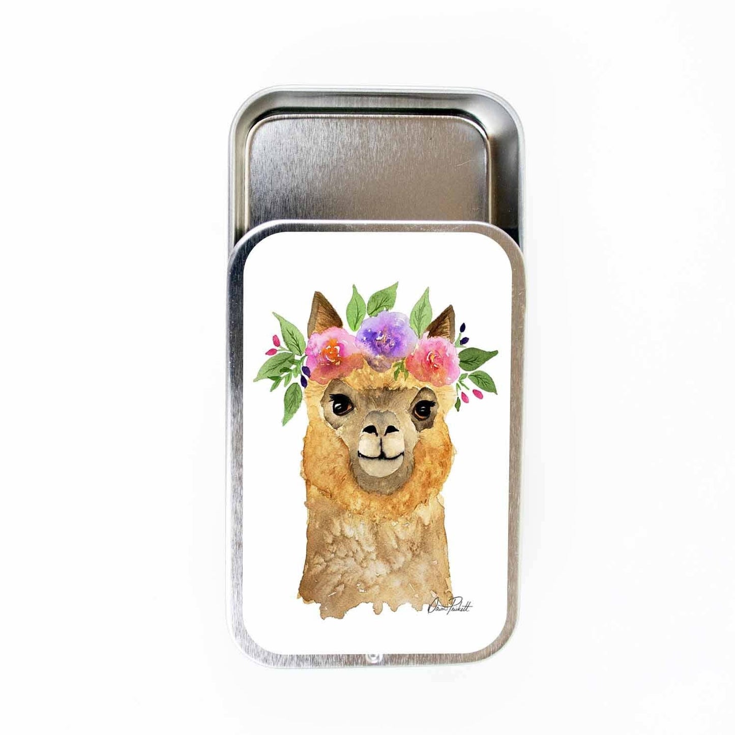 Flower Alpaca Stitch Marker Storage Tin Large (slide style) | Storage Tin
