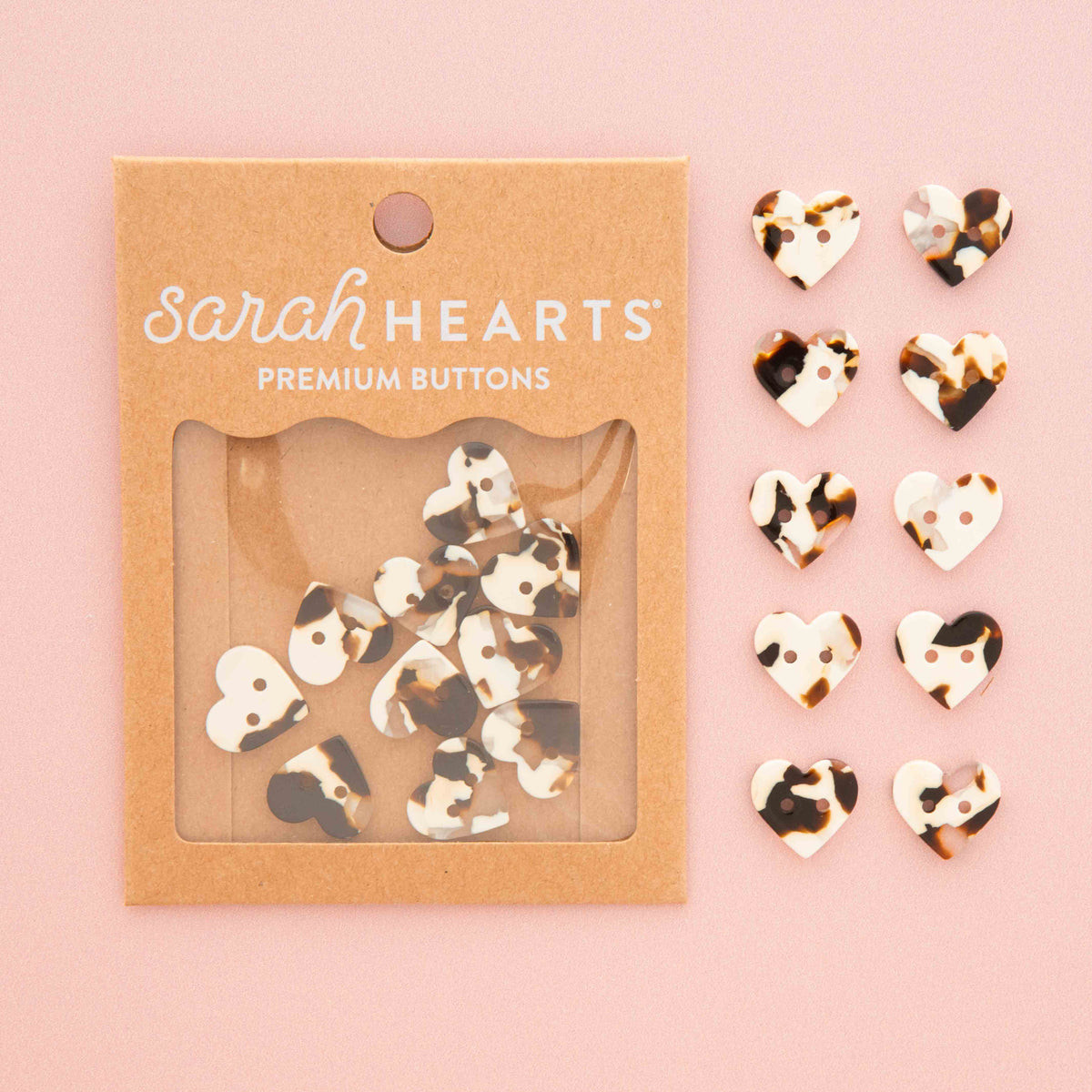 Small Black + Cream Tortoise Heart Buttons | 10ct | Buttons
