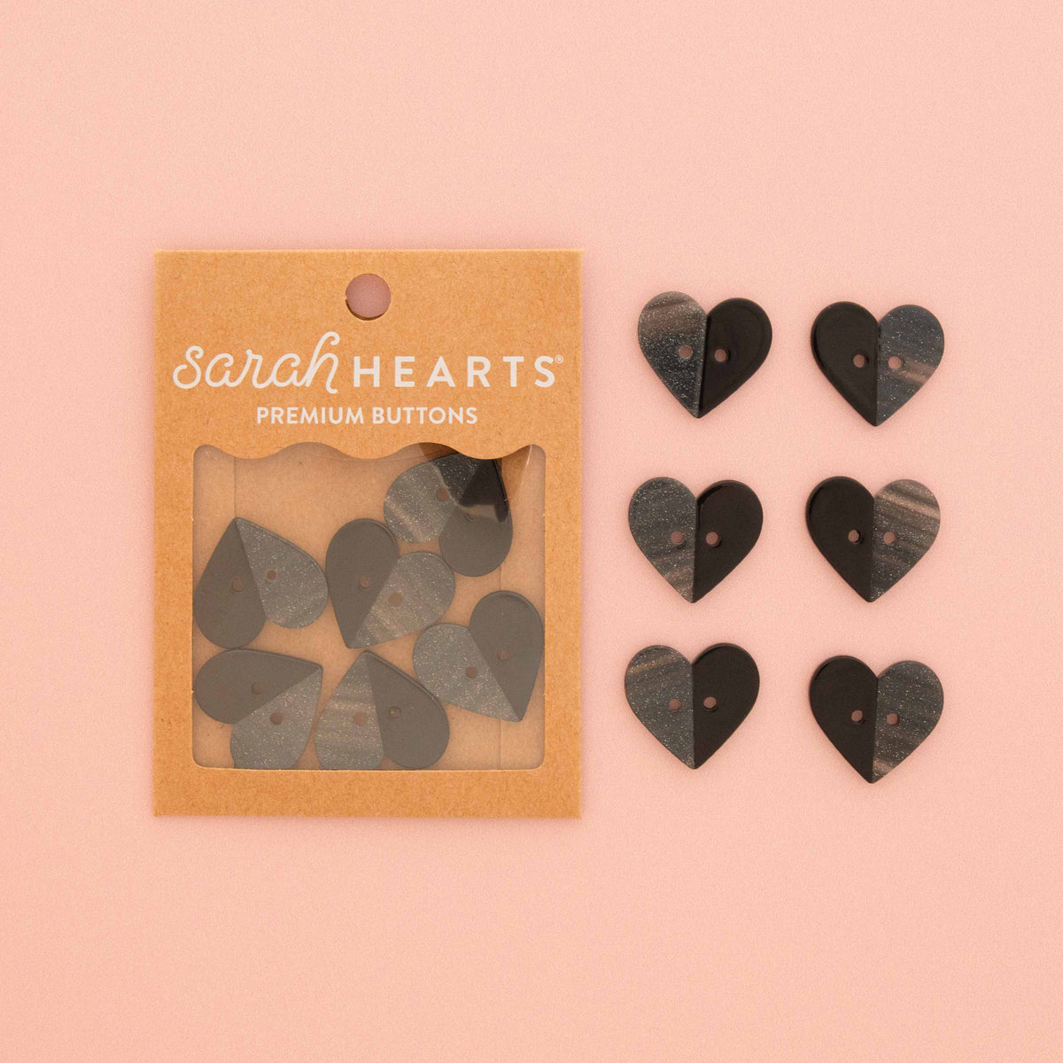 Large Two Toned Black Heart Buttons | Buttons