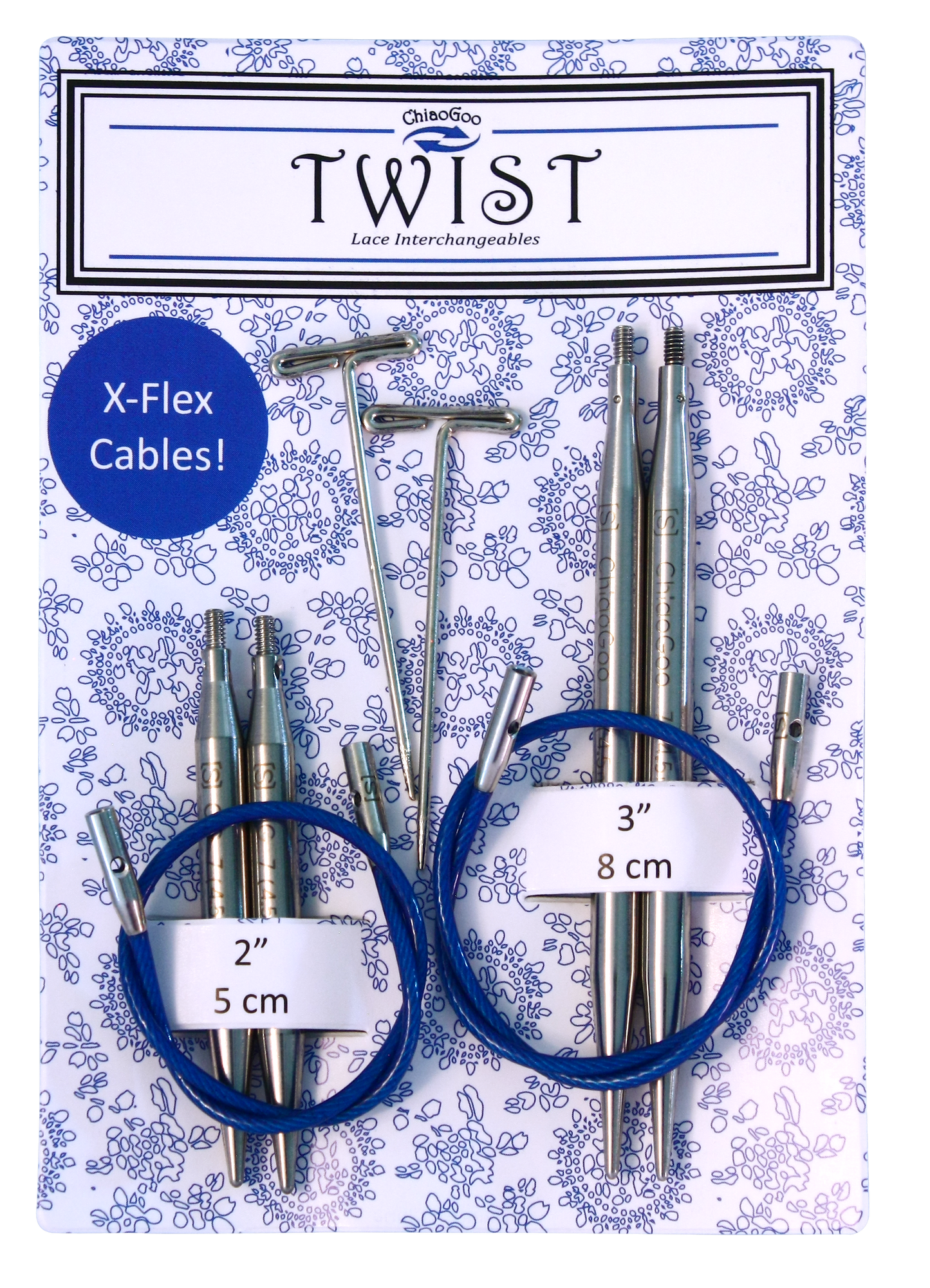 Interchangeable Needles | Red or Blue TWIST Shortie Combo 2 in & 3 in (5 & 8 cm) US 8 (5.0 mm) | Needles