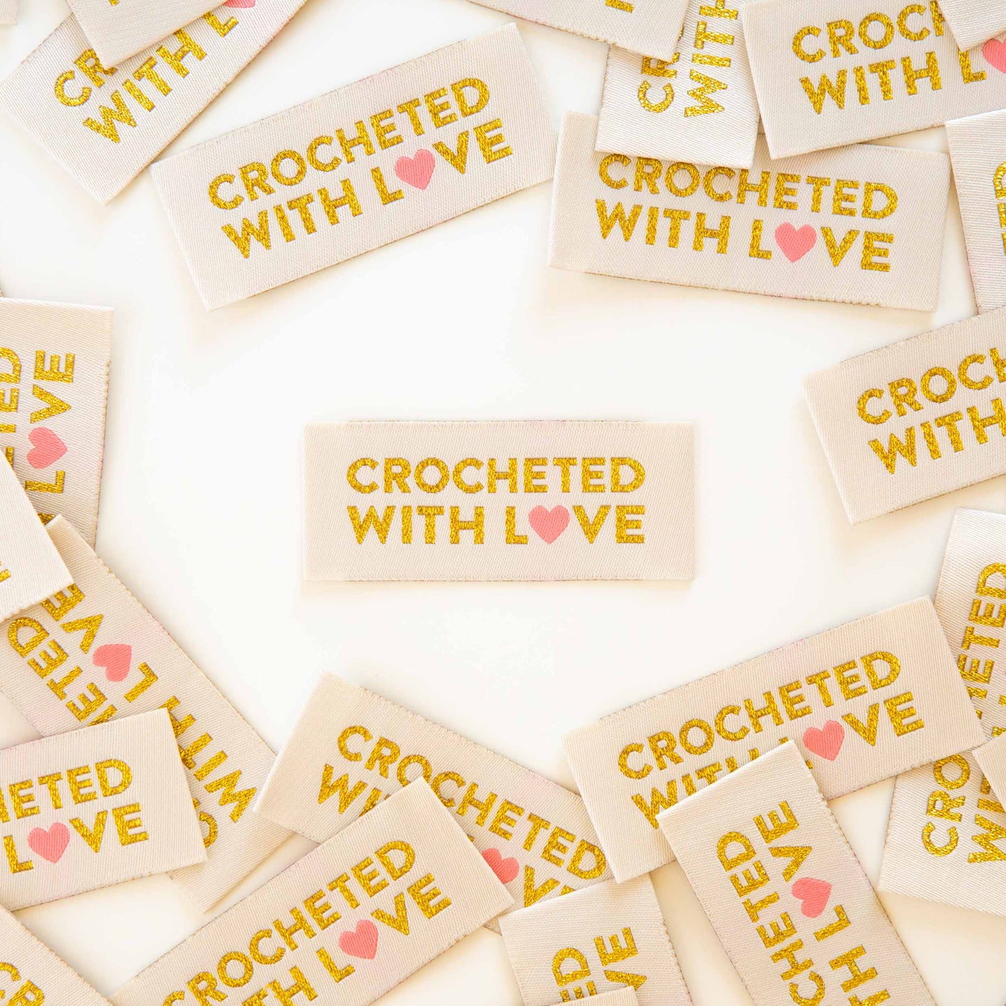Crocheted with Love Woven Labels - Woven Sewing Label Tag | 8ct | Sew-in Labels