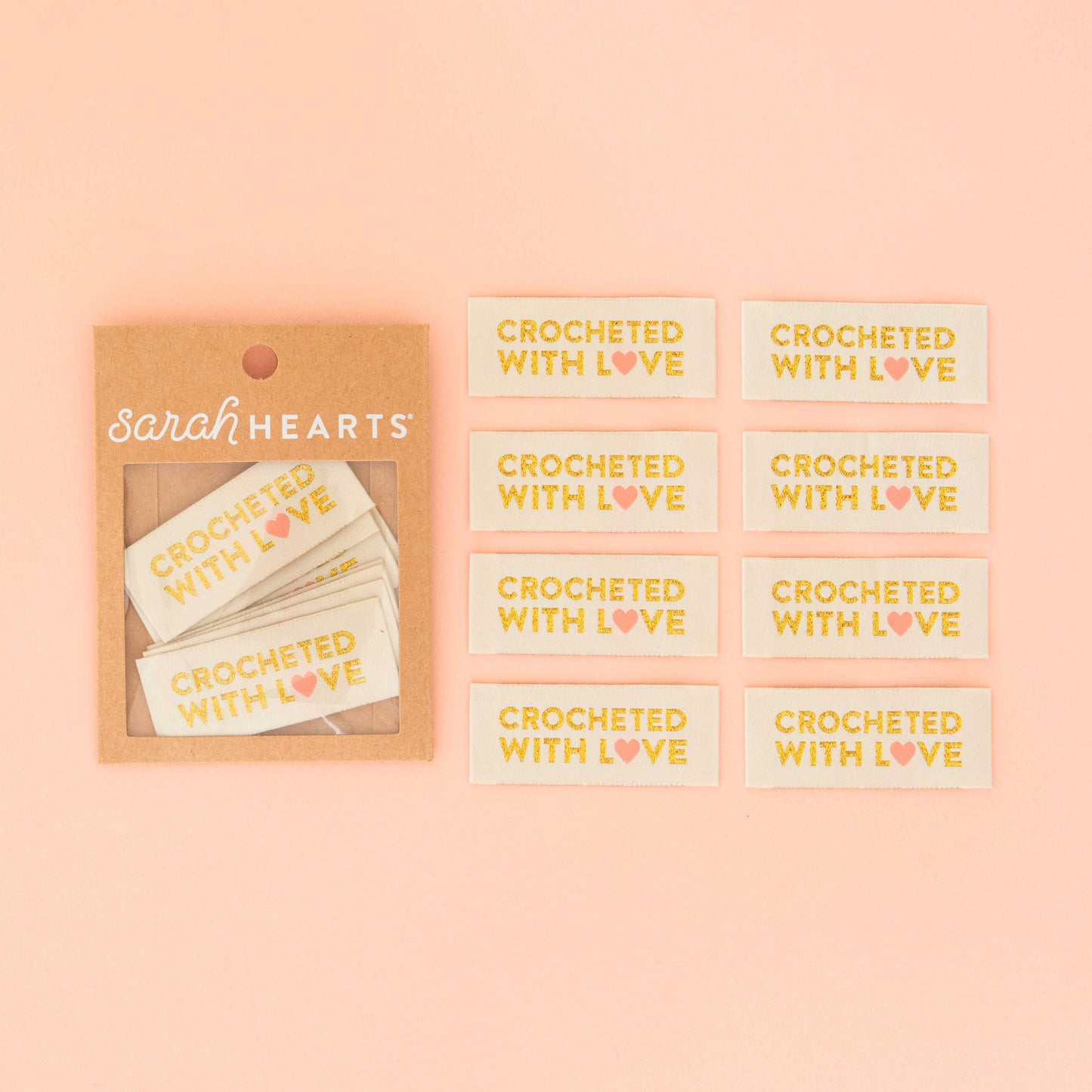 Crocheted with Love Woven Labels - Woven Sewing Label Tag | 8ct | Sew-in Labels