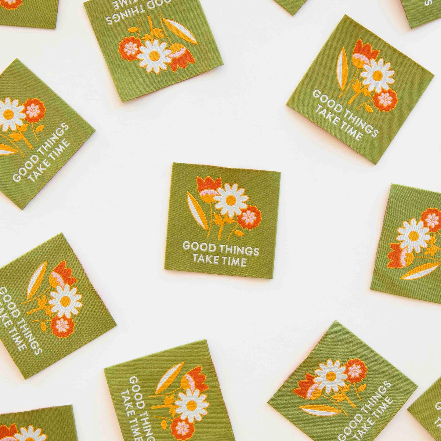 Good Things Take Time Woven Sewing and Quilting Labels | 4ct | Sew-in Labels