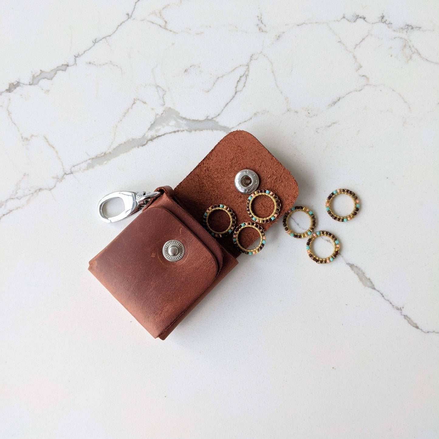 Leather Stitch Markers Case Whiskey | Notions Case