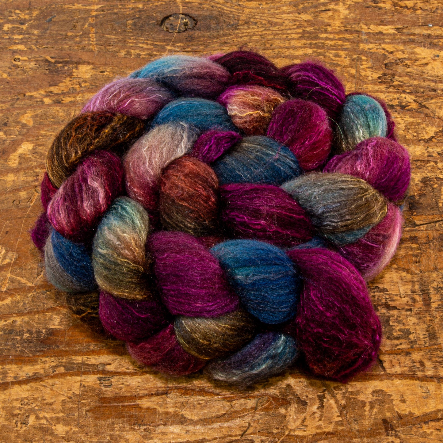 Spinning Fiber | 75% Cormo 25% Mulberry (Cultivated) Silk Purple Blue Gold | Consignment - Spinning Fiber