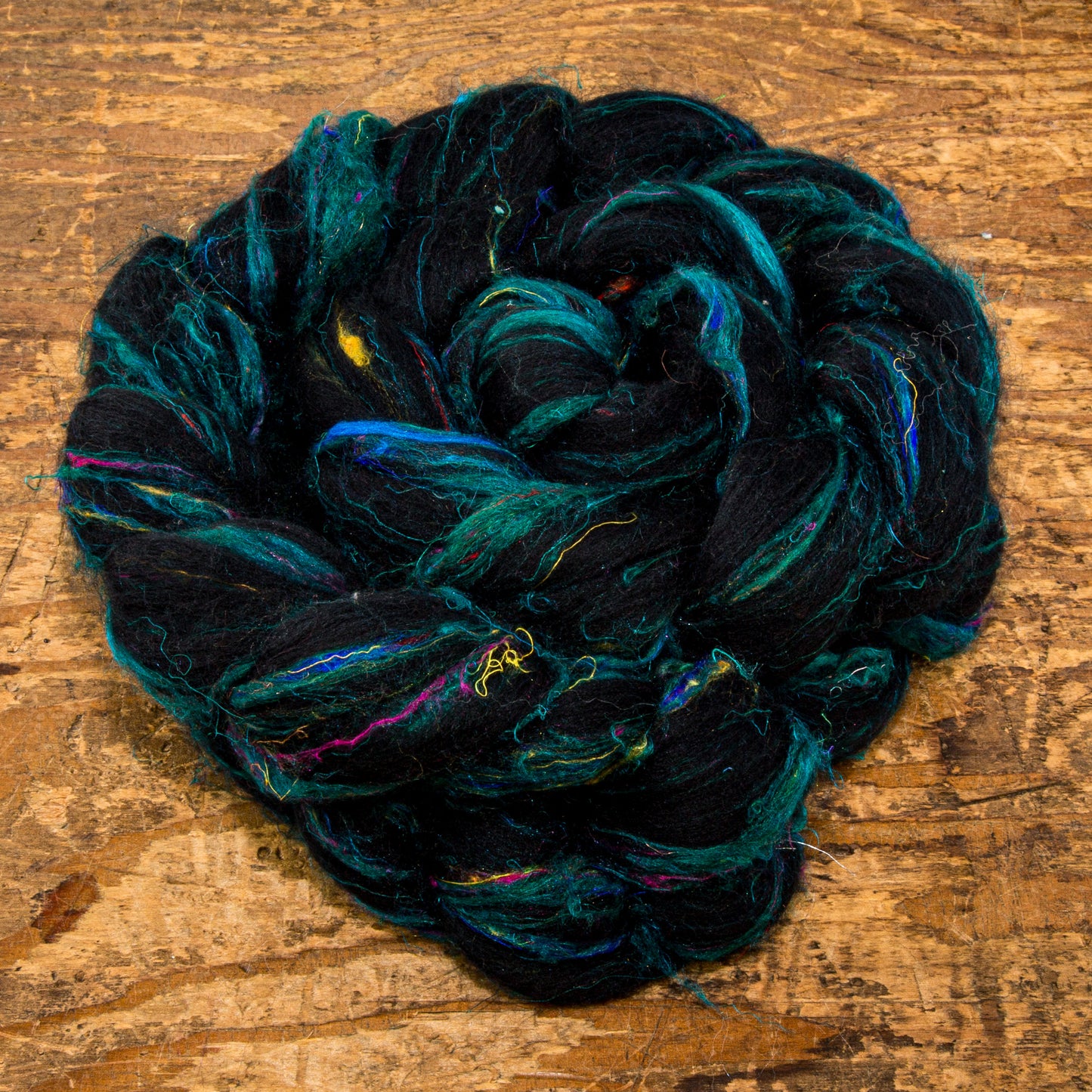 Spinning Fiber | 80% 18.5 Micron Black Merino and 20% Sari Silk Green | Consignment - Spinning Fiber