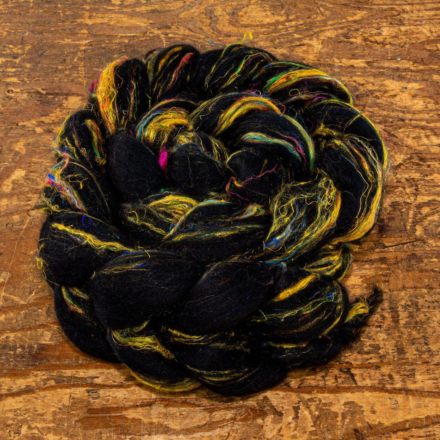 Spinning Fiber | 80% 18.5 Micron Black Merino and 20% Sari Silk Yellow | Consignment - Spinning Fiber