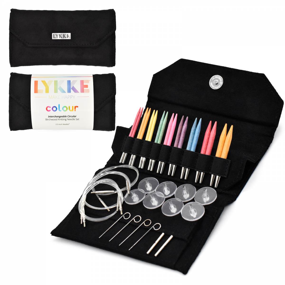 Interchangeable Circular Knitting Needle Set | Birchwood Colour - 3.5" Tips Black Vegan Suede | Needles