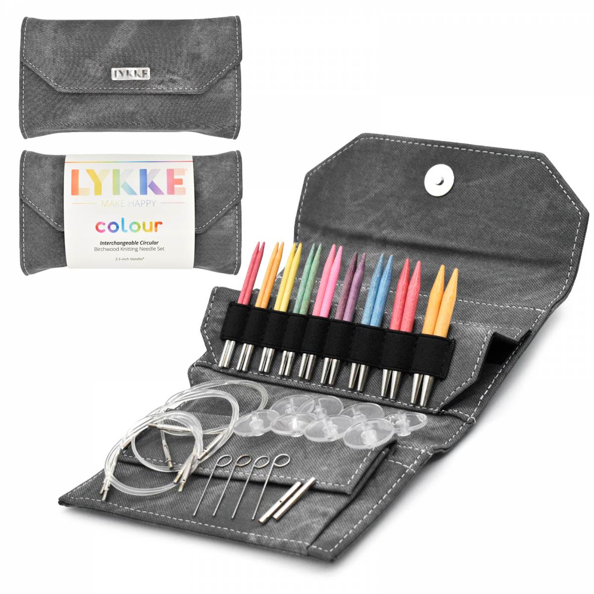 Interchangeable Circular Knitting Needle Set | Birchwood Colour - 3.5" Tips Grey Denim Effect | Needles