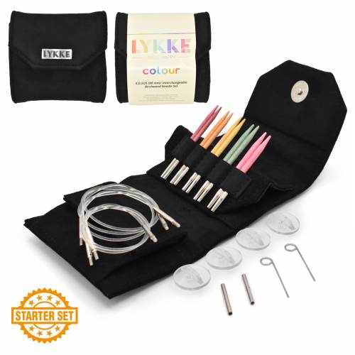 Interchangeable Circular Knitting Needle Starter Set | Birchwood Colour - 3.5 inch Tips Black Vegan Suede | Needles