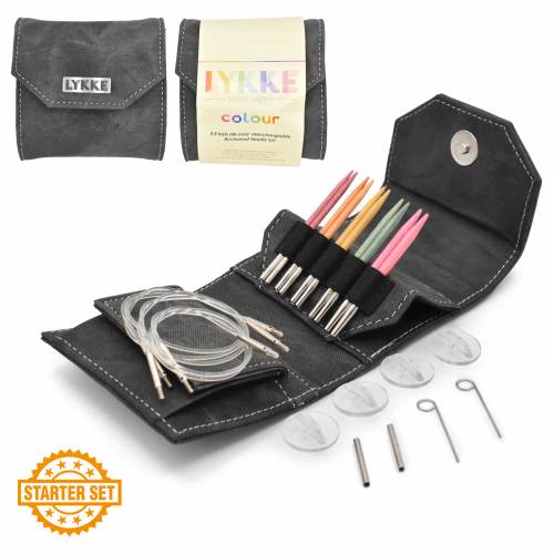 Interchangeable Circular Knitting Needle Starter Set | Birchwood Colour - 3.5 inch Tips Grey Denim Effect | Needles