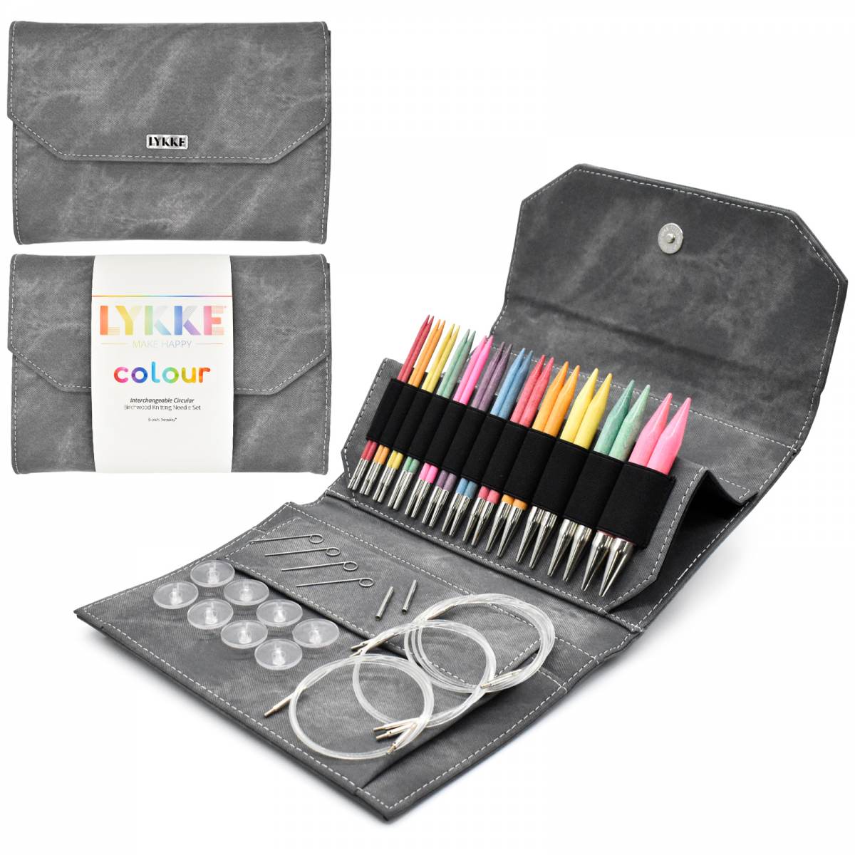 Interchangeable Circular Knitting Needle Set | Birchwood Colour - 5" Tips Grey Denim Effect | Needles