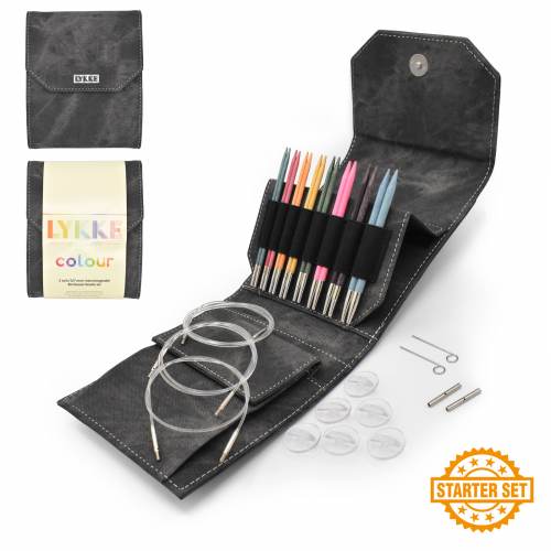 Interchangeable Circular Knitting Needle Starter Set | Birchwood Colour - 5 inch Tips Grey Denim Effect | Needles
