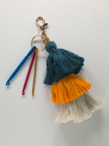  Blue & Gold Tassel Crochet Hook Key Chain by Lift Bridge Yarns sold by Lift Bridge Yarns