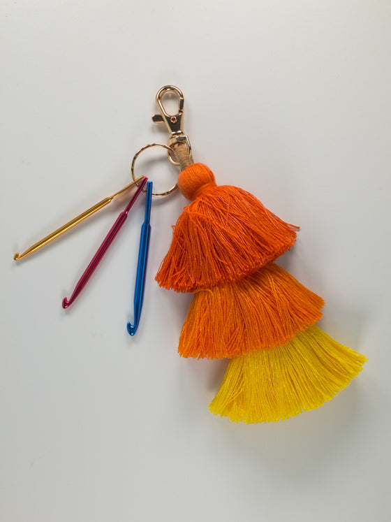 Orange Tassel Crochet Hook Key Chain by Lift Bridge Yarns sold by Lift Bridge Yarns