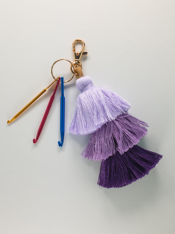 Purple Tassel Crochet Hook Key Chain by Lift Bridge Yarns sold by Lift Bridge Yarns