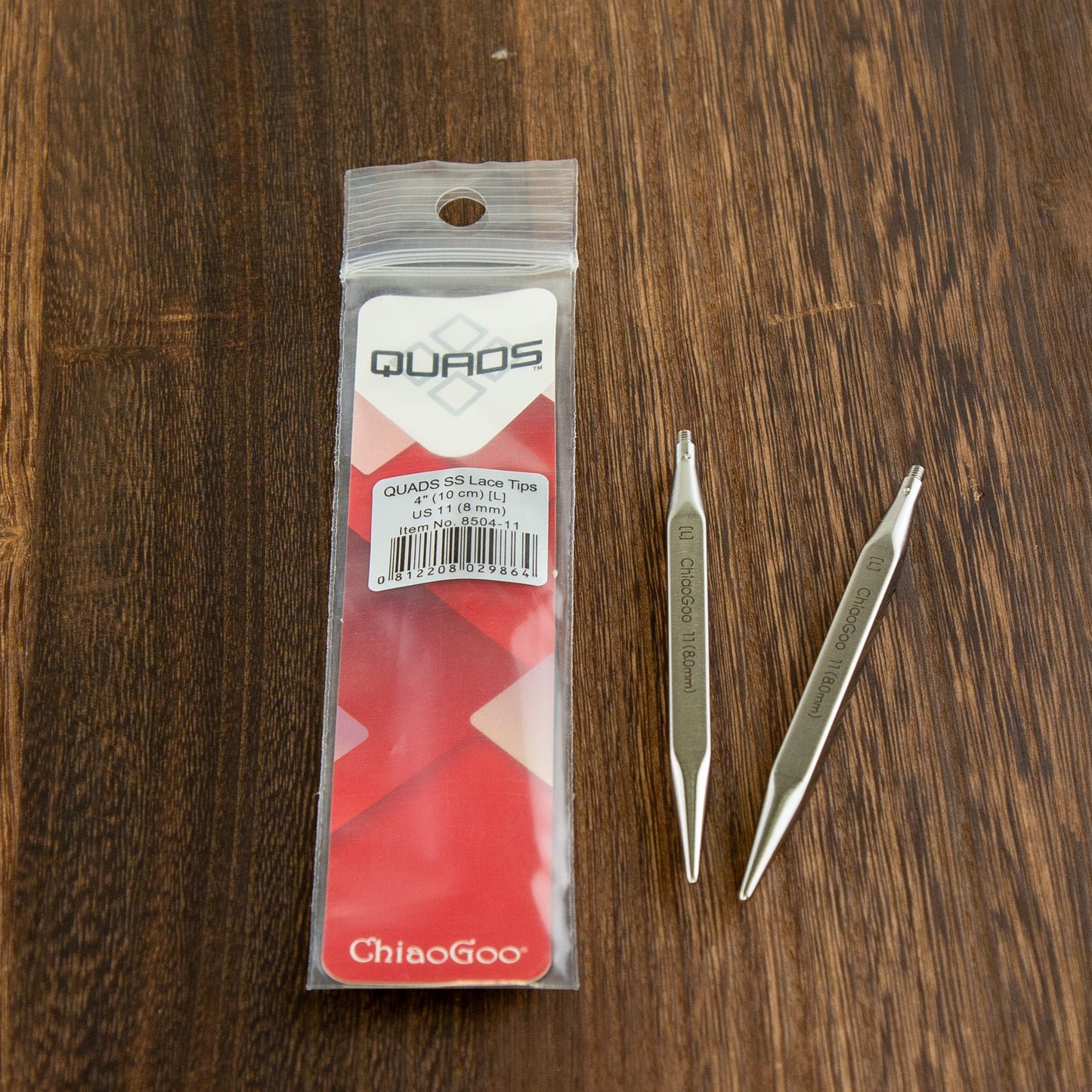 Interchangeable Needles | QUADS SS Lace Tips - 4 inch US 11 (8.0 mm) | Needles