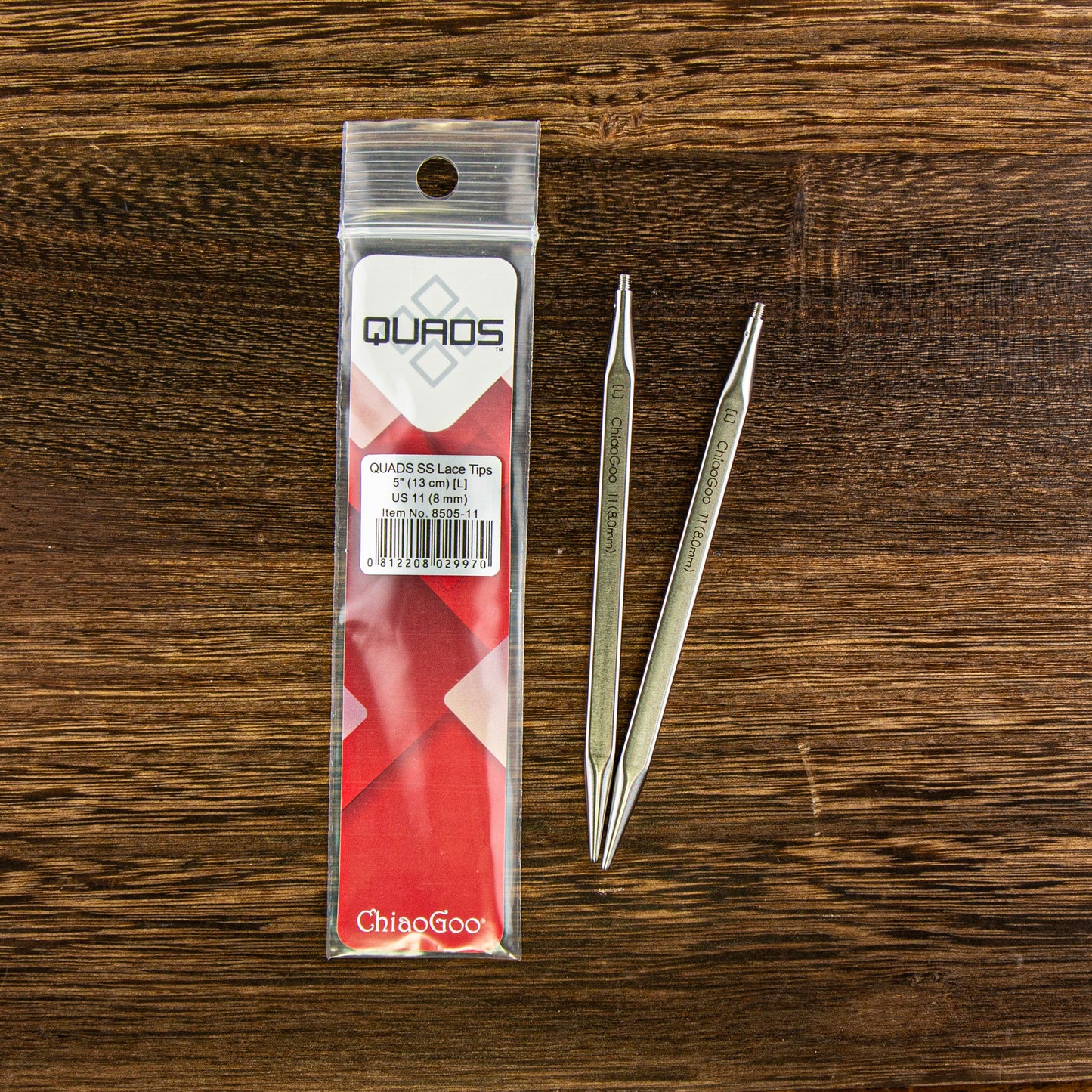 Interchangeable Needles | QUADS SS Lace Tips - 5 inch US 11 (8.0 mm) | Needles