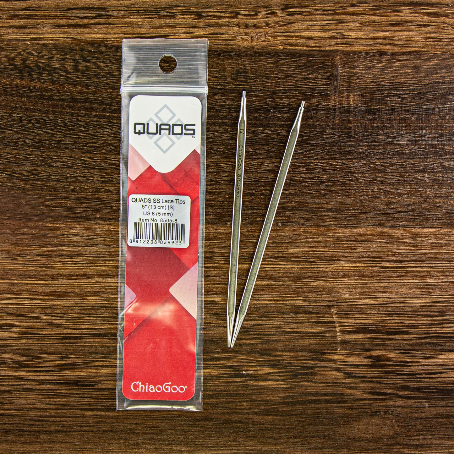 Interchangeable Needles | QUADS SS Lace Tips - 5 inch US 8 (5.0 mm) | Needles