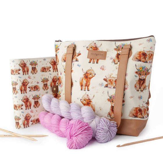 *New* Maisy Highland Cow Mega Trinity Bag – Large Zippered Knitting Project Bag