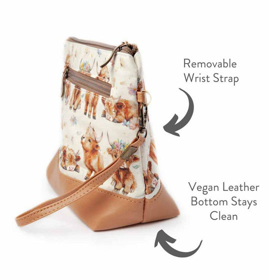 Mini Trini Bag | Small Zippered Sock Project Bag | Maisy the Highland Cow