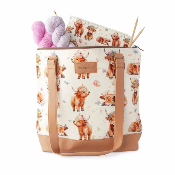 *New* Maisy Highland Cow Mega Trinity Bag – Large Zippered Knitting Project Bag