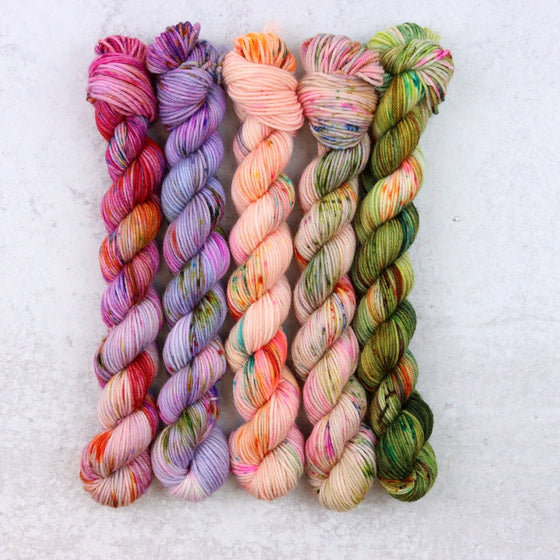  Flower Power Collection | Classic Sock | 5 Mini Skein Set (Speckles) by Spun Right Round sold by Lift Bridge Yarns