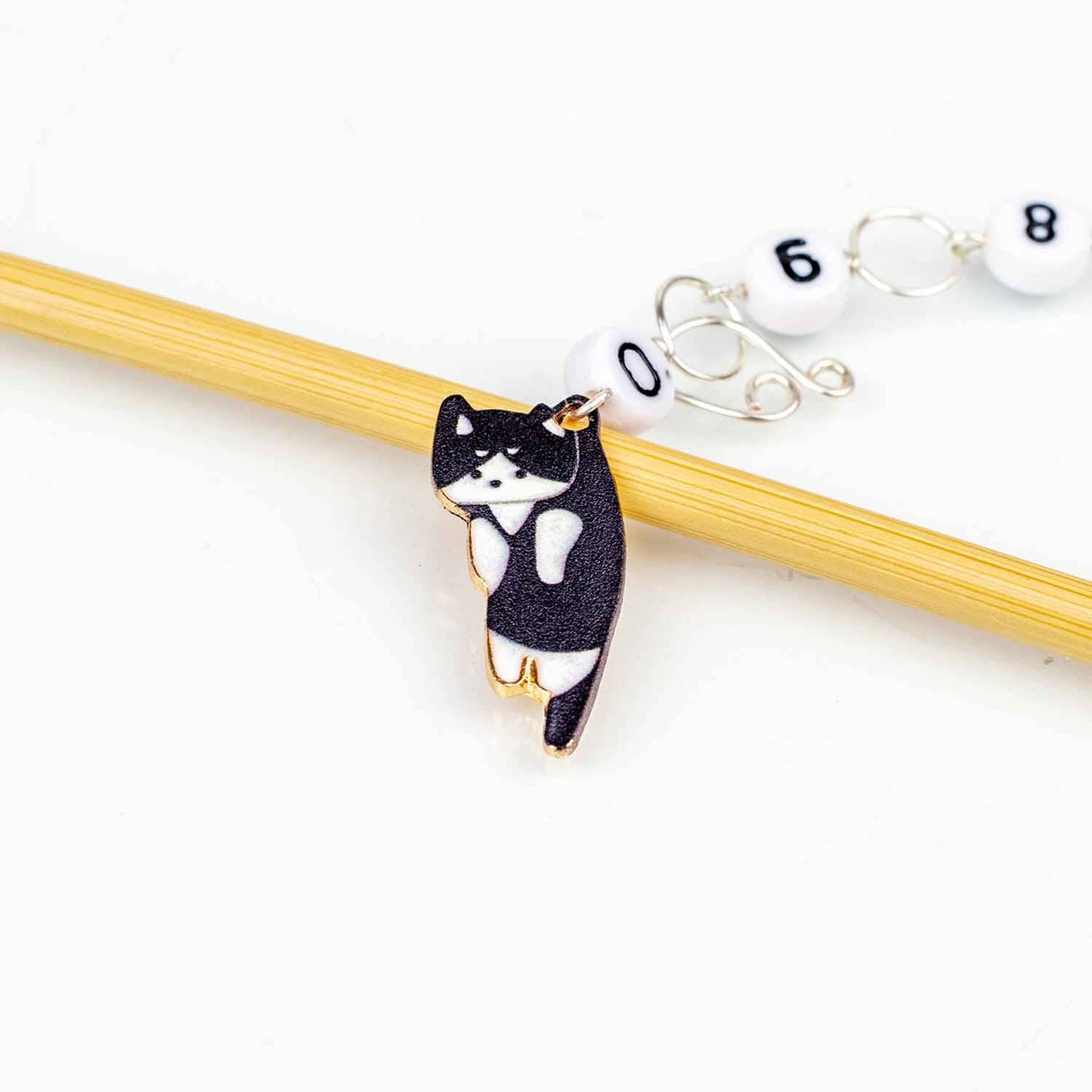 Black Tuxedo Cat Straight Chain Row Counter | Notions - Stitch Markers